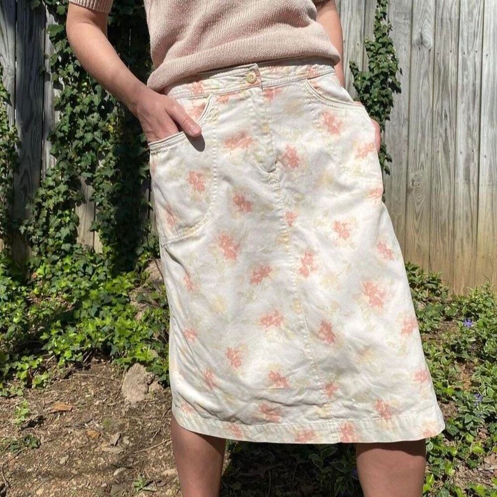 J-jill Women's Cream and Pink Skirt